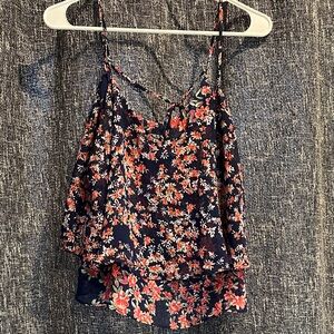Express Dark Blue Floral Spaghetti Strap Crop Top